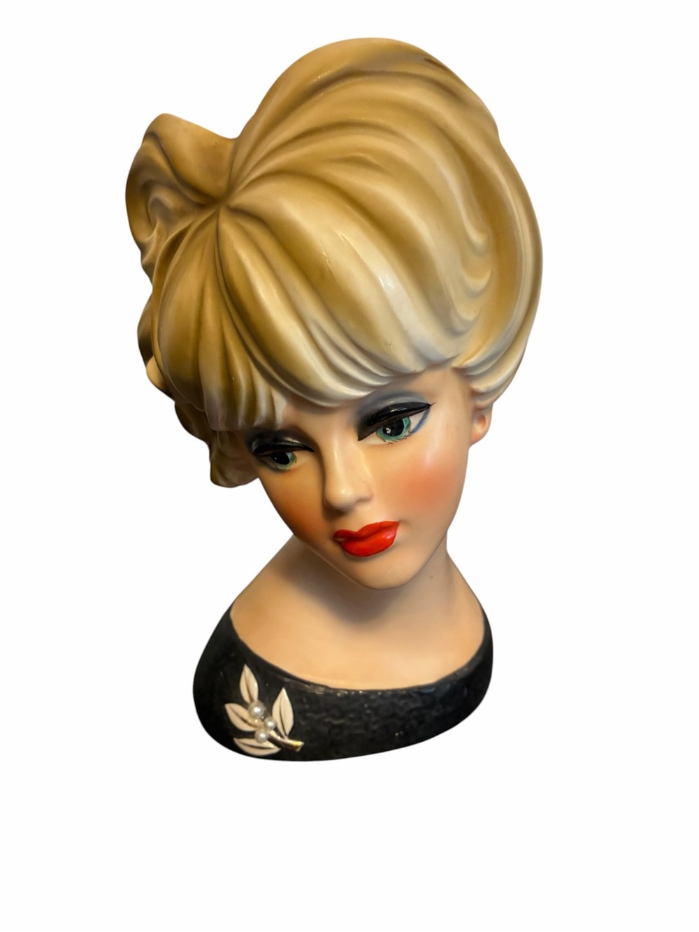 Vintage Napcoware C7471 Blonde Lady Head Vase Pearl Brooch Ceramic 60s Japan